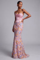 Load image into Gallery viewer, Sparkly Pink Ruched Corset Mermaid Beaded Floral Long Prom Dress