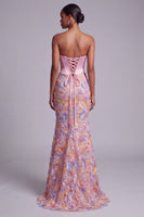 Load image into Gallery viewer, Sparkly Pink Ruched Corset Mermaid Beaded Floral Long Prom Dress