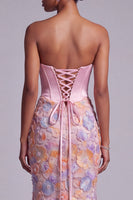 Load image into Gallery viewer, Sparkly Pink Ruched Corset Mermaid Beaded Floral Long Prom Dress