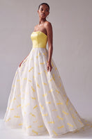 Load image into Gallery viewer, Yellow Strapless A-Line Long Prom Dress with Dragonfly