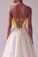 Load image into Gallery viewer, Yellow Strapless A-Line Long Prom Dress with Dragonfly