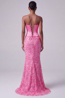 Load image into Gallery viewer, Sparkly Hot Pink Floral Beaded Sweetheart Corset Mermaid Long Prom Dress
