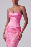 Load image into Gallery viewer, Sparkly Hot Pink Floral Beaded Sweetheart Corset Mermaid Long Prom Dress