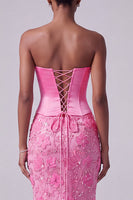 Load image into Gallery viewer, Sparkly Hot Pink Floral Beaded Sweetheart Corset Mermaid Long Prom Dress