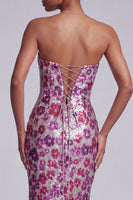 Load image into Gallery viewer, Mermaid Strapless Sequin Sparkly Fuchsia Cut Out Floral Long Prom Dress