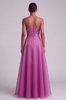 Load image into Gallery viewer, Sparkly Fuchsia Floral Strapless A-Line Long Prom Dress with Sequins