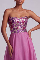 Load image into Gallery viewer, Sparkly Fuchsia Floral Strapless A-Line Long Prom Dress with Sequins