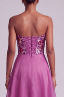 Load image into Gallery viewer, Sparkly Fuchsia Floral Strapless A-Line Long Prom Dress with Sequins