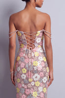 Load image into Gallery viewer, Sparkly Pink Sequin Floral Off the Shoulder Mermaid Long Prom Dress with Slit