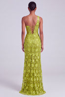Load image into Gallery viewer, Sparkly Green Floral Sequin Cut Out One Shoulder Long Prom Dress with Slit