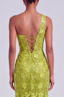 Load image into Gallery viewer, Sparkly Green Floral Sequin Cut Out One Shoulder Long Prom Dress with Slit