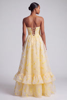 Load image into Gallery viewer, Yellow Corset Ruffled Sweetheart A-Line Long Prom Dress with Dragonfly