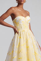 Load image into Gallery viewer, Yellow Corset Ruffled Sweetheart A-Line Long Prom Dress with Dragonfly