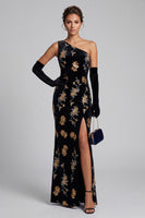 Load image into Gallery viewer, Sparkly Black Mermaid Floral Velvet Sequin Long Evening Dress