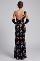 Load image into Gallery viewer, Sparkly Black Mermaid Floral Velvet Sequin Long Evening Dress