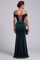 Load image into Gallery viewer, Mermaid Dark Green Velvet Ruffled Long Evening Dress