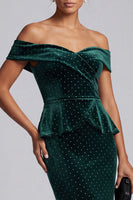 Load image into Gallery viewer, Mermaid Dark Green Velvet Ruffled Long Evening Dress