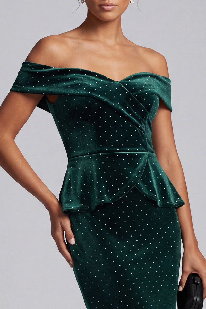 Load image into Gallery viewer, Mermaid Dark Green Velvet Ruffled Long Evening Dress