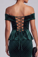 Load image into Gallery viewer, Mermaid Dark Green Velvet Ruffled Long Evening Dress