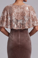 Load image into Gallery viewer, Velvet Chocolate Sparkly Sheath Sequin Long Evening Dress with Cape