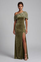 Load image into Gallery viewer, Velvet Olive Sparkly Sheath Floral Long Evening Dress with Beading