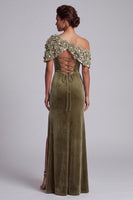 Load image into Gallery viewer, Velvet Olive Sparkly Sheath Floral Long Evening Dress with Beading