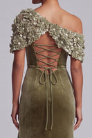 Load image into Gallery viewer, Velvet Olive Sparkly Sheath Floral Long Evening Dress with Beading