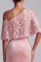 Load image into Gallery viewer, Velvet Pink Sparkly Sheath Floral One Shoulder Long Evening Dress with Sequins