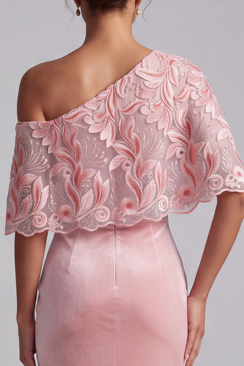 Load image into Gallery viewer, Velvet Pink Sparkly Sheath Floral One Shoulder Long Evening Dress with Sequins