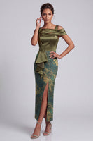 Load image into Gallery viewer, Olive Sheath Ruffled Ruched Long Evening Dress with Slit