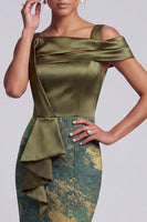 Load image into Gallery viewer, Olive Sheath Ruffled Ruched Long Evening Dress with Slit