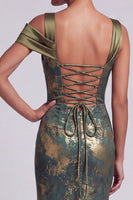 Load image into Gallery viewer, Olive Sheath Ruffled Ruched Long Evening Dress with Slit