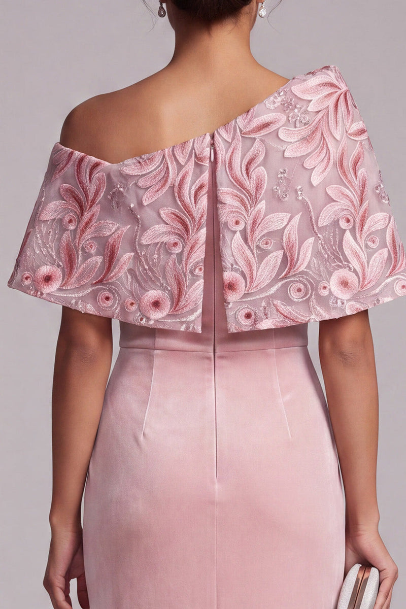 Load image into Gallery viewer, Sparkly Pink Sheath Floral Sequin Velvet Long Evening Dress with Cape