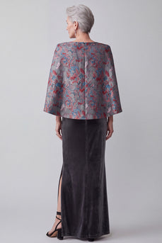 Dark Grey Velvet Mermaid Floral 2 Piece Long Mother of the Bride Dress with Cape