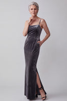 Load image into Gallery viewer, Dark Grey Velvet Mermaid Floral 2 Piece Long Mother of the Bride Dress with Cape