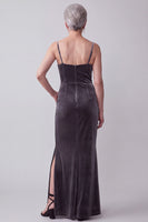 Load image into Gallery viewer, Dark Grey Velvet Mermaid Floral 2 Piece Long Mother of the Bride Dress with Cape