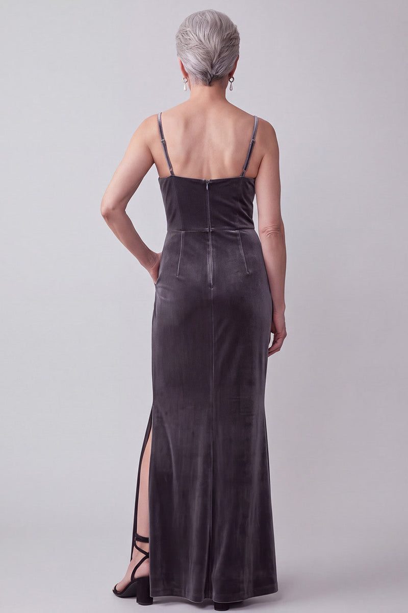Load image into Gallery viewer, Dark Grey Velvet Mermaid Floral 2 Piece Long Mother of the Bride Dress with Cape