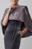 Load image into Gallery viewer, Dark Grey Velvet Mermaid Floral 2 Piece Long Mother of the Bride Dress with Cape