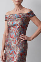 Load image into Gallery viewer, Grey Floral Off the Shoulder Sheath Jacquard Long Mother of the Bride Dress with Slit
