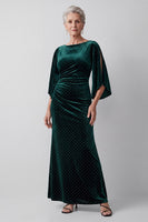 Load image into Gallery viewer, Dark Green A Line Boat Neck Ruched Long Velvet Mother of the Bride Dress with Sleeves