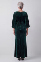 Load image into Gallery viewer, Dark Green A Line Boat Neck Ruched Long Velvet Mother of the Bride Dress with Sleeves