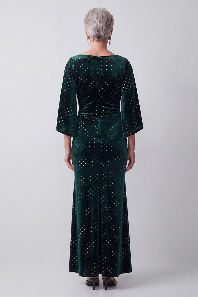 Load image into Gallery viewer, Dark Green A Line Boat Neck Ruched Long Velvet Mother of the Bride Dress with Sleeves