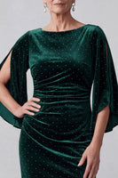 Load image into Gallery viewer, Dark Green A Line Boat Neck Ruched Long Velvet Mother of the Bride Dress with Sleeves