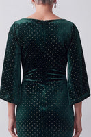 Load image into Gallery viewer, Dark Green A Line Boat Neck Ruched Long Velvet Mother of the Bride Dress with Sleeves