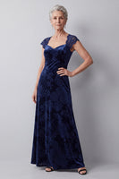 Load image into Gallery viewer, Velvet Navy Floral Sheath Long Mother of the Bride Dress with Sleeves