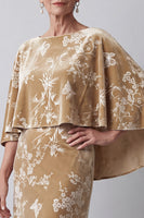 Load image into Gallery viewer, Floral Champagne Sheath Long Velvet Mother of the Bride Dress with Cape