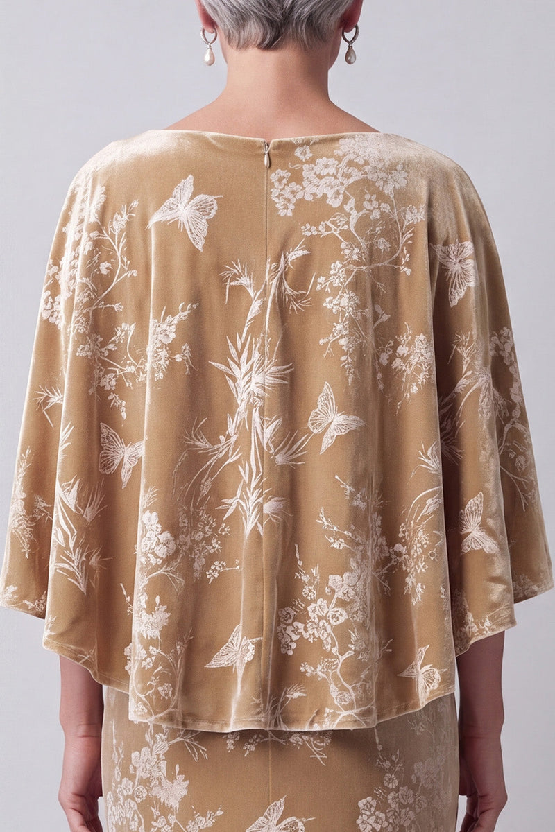 Load image into Gallery viewer, Floral Champagne Sheath Long Velvet Mother of the Bride Dress with Cape