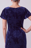 Load image into Gallery viewer, Navy Floral Sheath Boat Neck Long Velvet Mother of the Bride Dress with Sleeves