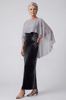 Load image into Gallery viewer, Black Velvet Sheath Sparkly Beaded Long 2 Piece Mother of the Bride Dress with Cape