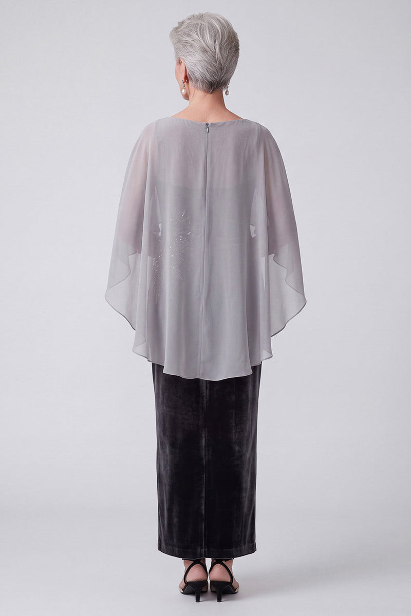 Load image into Gallery viewer, Black Velvet Sheath Sparkly Beaded Long 2 Piece Mother of the Bride Dress with Cape